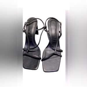 Alias Mae black strappy block heeled square toed heels with size 39 Us size 8